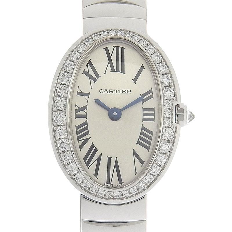 カルティエ CARTIER ミニベニュワール レディース クォーツ 腕時計 K18WG ベゼルダイヤ シルバー文字盤 WB520025 美品 新入荷 CA0446 Cartier（カルティエ） ミニベニュワール レディース クォーツ 腕時計
