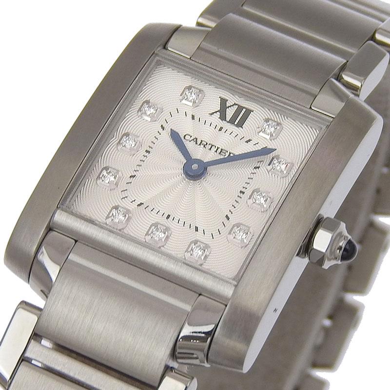 カルティエ CARTIER タンクフランセーズSM レディース クォーツ 腕時計 11Pダイヤモンド SS シルバー文字盤 WE110006 中古 新入荷 CA0465 TANK（Cartier） カルティエ CARTIER タンクフランセーズSM レディース