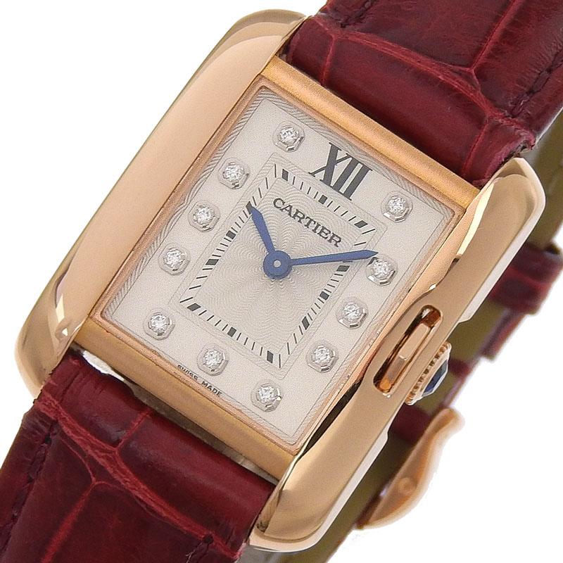カルティエ CARTIER タンクアングレーズSM レディース クォーツ シルバー文字盤 11Pダイヤモンド PG/革 WJTA0007 中古 新入荷 CA0471 TANK（Cartier） カルティエ CARTIER タンクアングレーズSM レディース