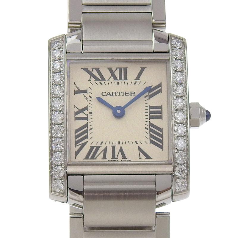 カルティエ CARTIER タンクフランセーズSM レディース クォーツ 腕時計 ダイヤベゼル SS ホワイト文字盤 W4TA0008 中古 新入荷 CA0472 | TANK（Cartier）
