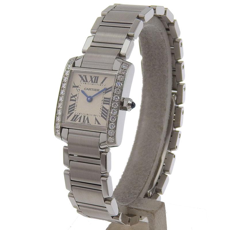 カルティエ CARTIER タンクフランセーズSM レディース クォーツ 腕時計 ダイヤベゼル SS ホワイト文字盤 W4TA0008 中古 新入荷 CA0472 | TANK（Cartier） | 01