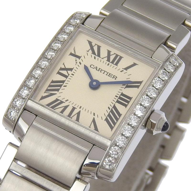 カルティエ CARTIER タンクフランセーズSM レディース クォーツ 腕時計 ダイヤベゼル SS ホワイト文字盤 W4TA0008 中古 新入荷 CA0472 | TANK（Cartier） | 02