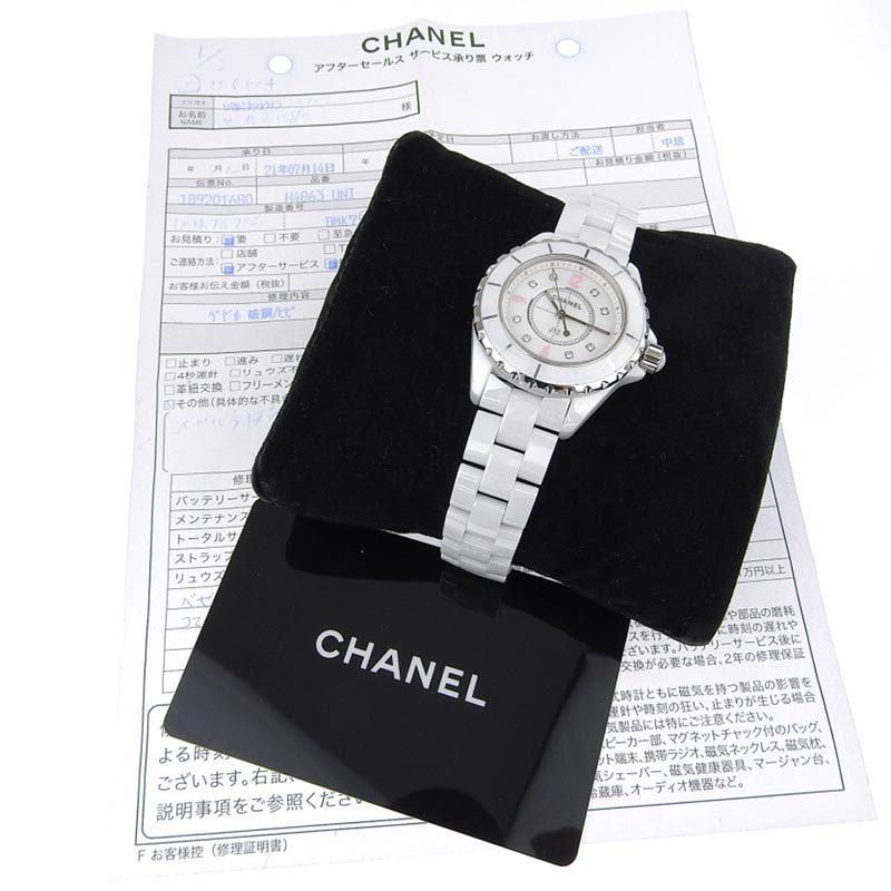 シャネル CHANEL J12 レディース クォーツ 腕時計 8Pダイヤ ピンク