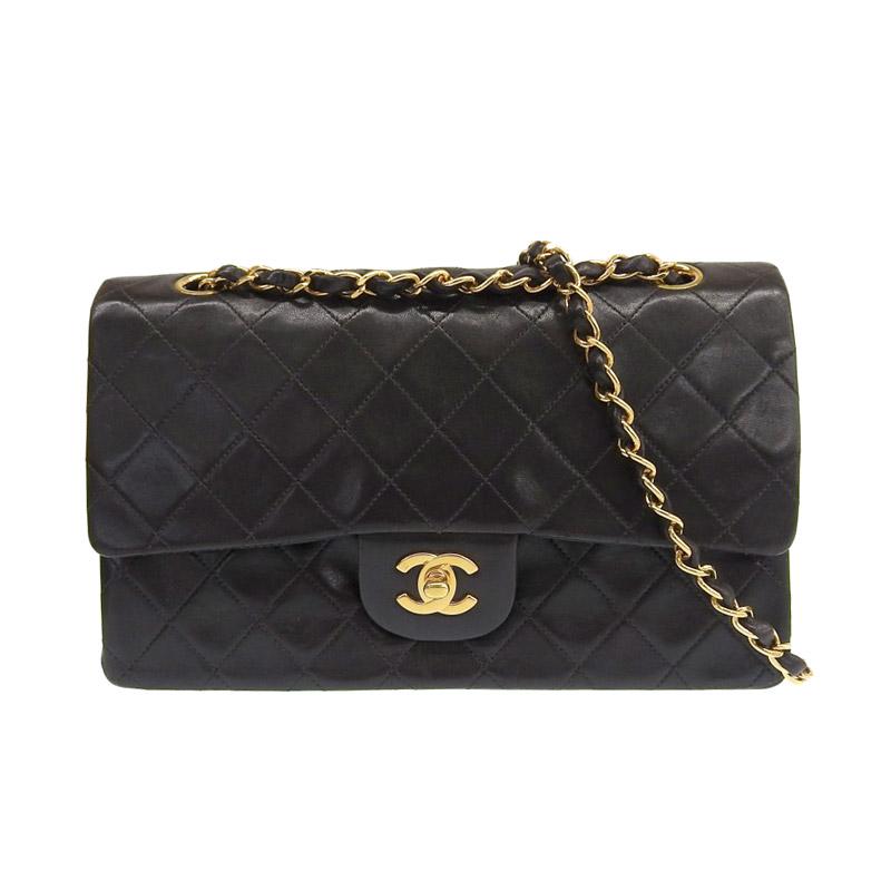 シャネル CHANEL マトラッセ ショルダーバッグ チェーンショルダー Wフラップ ラムスキン ブラック 5番台 中古 新入荷 CH0821 マトラッセ シャネル CHANEL ショルダーバッグ チェーンショルダー W