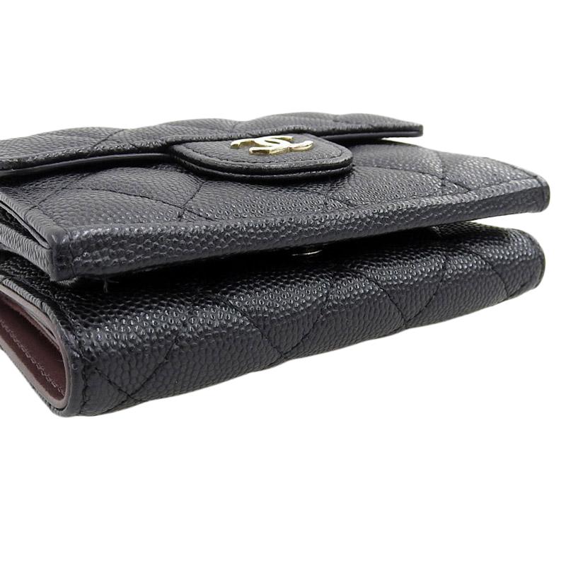 シャネル CHANEL 三つ折り財布 コンパクトウォレット キャビアスキン ブラック 中古 新入荷 CH0890 CHANEL（シャネル） 三つ折り財布 コンパクトウォレット キャビア