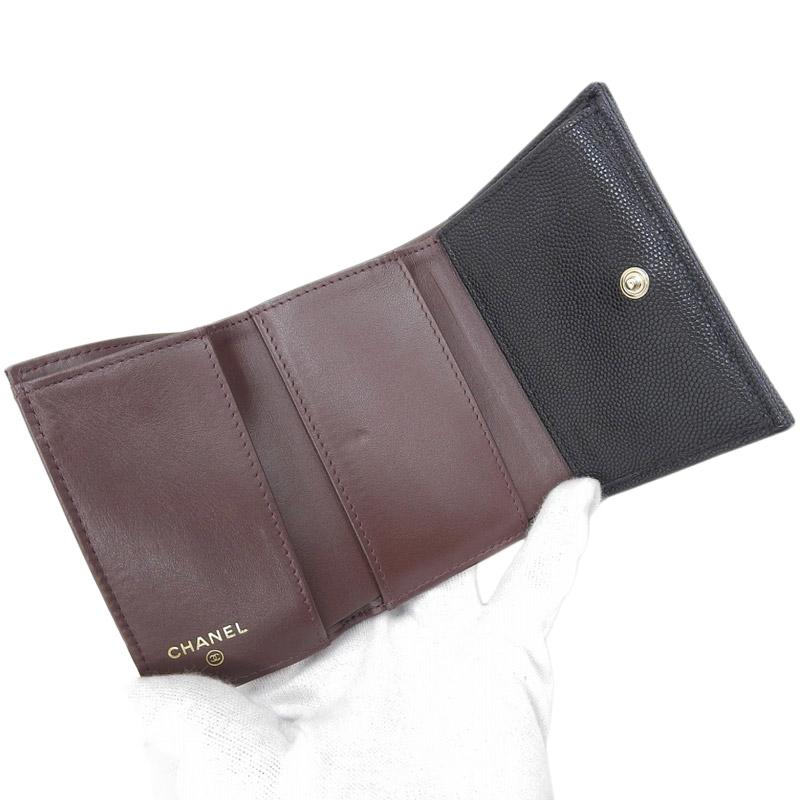シャネル CHANEL 三つ折り財布 コンパクトウォレット キャビアスキン ブラック 中古 新入荷 CH0890 CHANEL（シャネル） 三つ折り財布 コンパクトウォレット キャビア