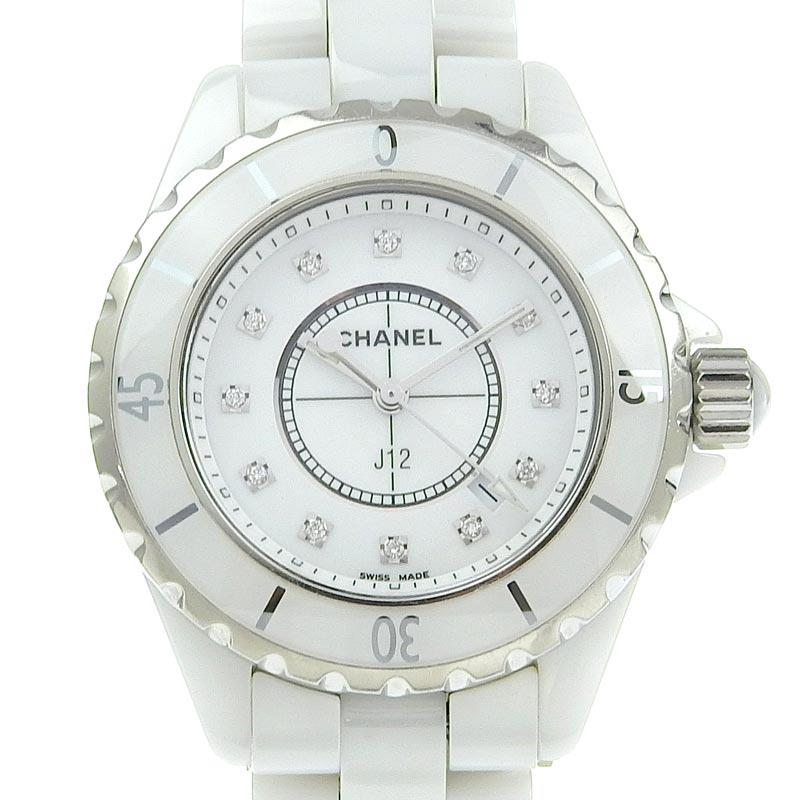 シャネル CHANEL J12 レディース クォーツ 腕時計 セラミック 12Pダイヤモンド ホワイト文字盤 H1628 中古 新入荷 CH0911 J12 シャネル CHANEL レディース クォーツ 腕時計 セラミック 12P