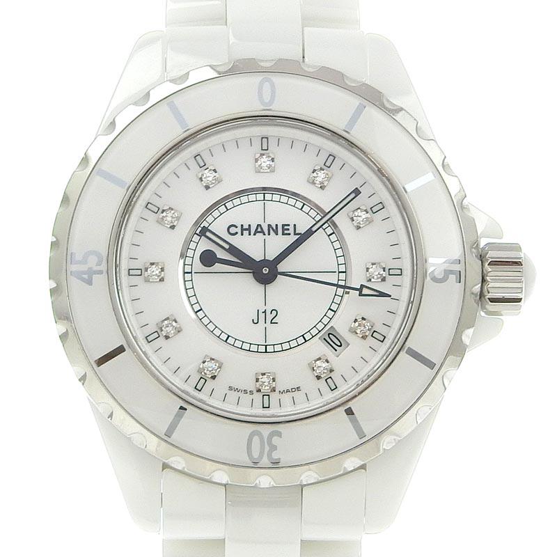 シャネル CHANEL J12 レディース クォーツ 腕時計 セラミック/SS 12Pダイヤモンド ホワイト文字盤 H1628 中古 新入荷 CH0933 J12 シャネル CHANEL レディース クォーツ 腕時計 セラミック/SS 12P