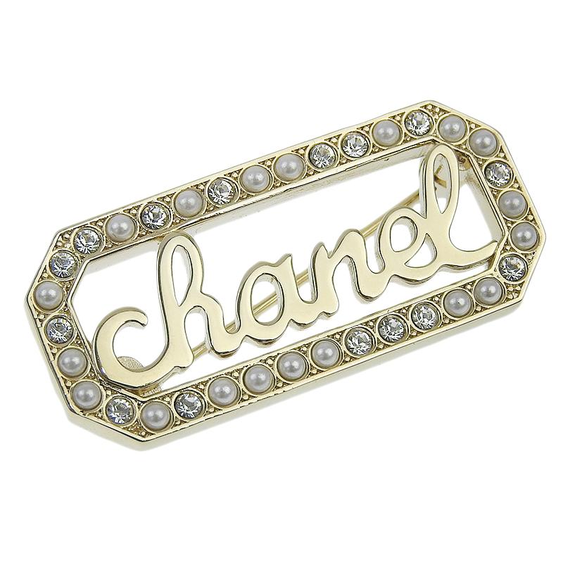 ラインストーン CCロゴ ブローチ ゴールド B23 B CHANEL（シャネル） ブローチ ロゴ フェイクパール ラインストーン