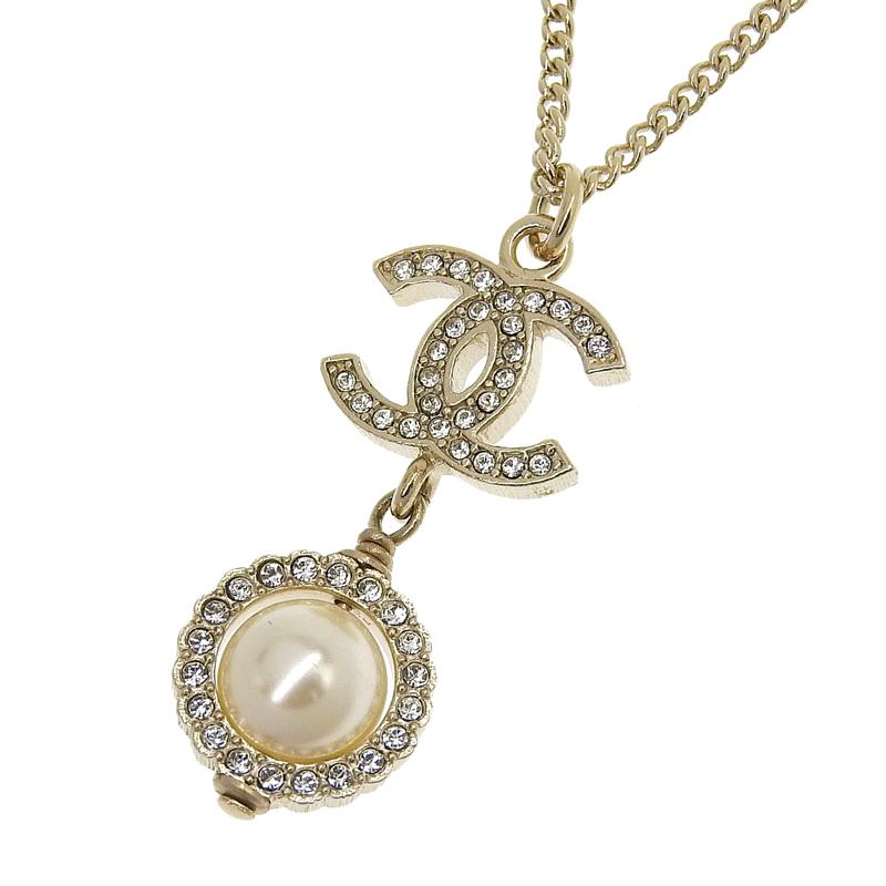 CHANEL ココマークパール付きネックレス ゴールド CHANEL シャネル ココマーク ネックレス フェイクパール ライン