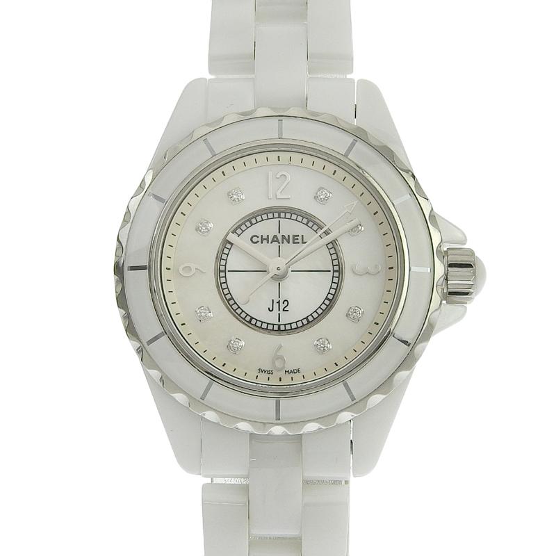 シャネル CHANEL J12 レディース クォーツ 腕時計 セラミック 8Pダイヤモンド ホワイト文字盤 H2570 中古 新入荷 CH0820 J12 シャネル CHANEL レディース クォーツ 腕時計 SS/セラミック 8P
