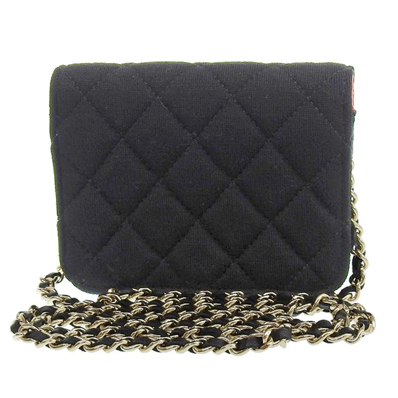 シャネルコットンマトラッセチェーンショルダーバッグブラック