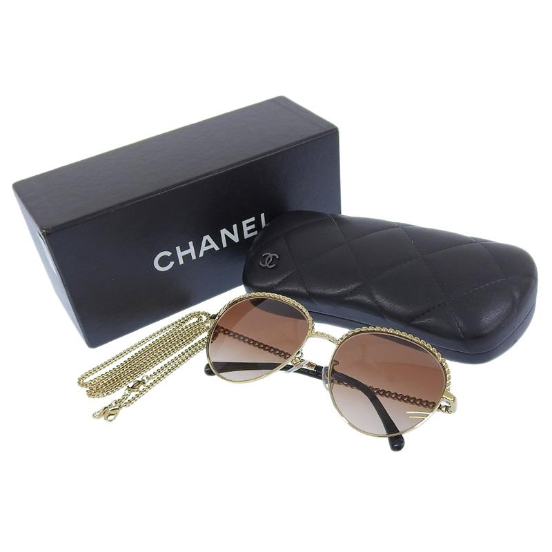 シャネル CHANEL サングラス ダークブラウン ゴールド色 チェーン 4242 中古 新入荷 CH0992 CHANEL（シャネル） サングラス ダークブラウン ゴールド色 チェーン