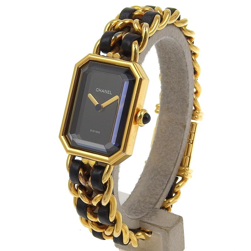 シャネル CHANEL プルミエール #M レディース クォーツ 腕時計 GP/革 ブラック文字盤 H0001 中古 新入荷 CH0999 PREMIERE（CHANEL） シャネル CHANEL プルミエール #M レディース