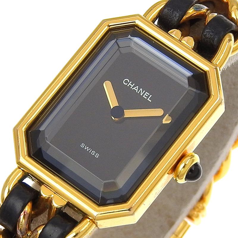 シャネル CHANEL プルミエール #M レディース クォーツ 腕時計 GP/革 ブラック文字盤 H0001 中古 新入荷 CH0999 PREMIERE（CHANEL） シャネル CHANEL プルミエール #M レディース