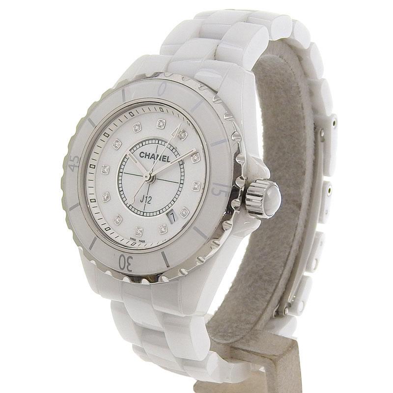 シャネル CHANEL H1628 J12 ホワイトセラミック 12Pダイヤ クォーツ レディース 良品 保証書付き_766987 CHANEL】シャネル『J12ホワイトセラミック 12Pダイヤ 33mm』H1628