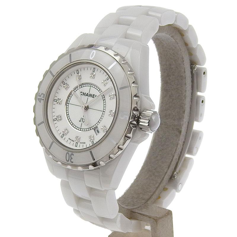 シャネル CHANEL J12 レディース クォーツ 腕時計 セラミック/SS 12Pダイヤモンド ホワイト文字盤 H1628 中古 新入荷 CH1001 J12 シャネル CHANEL レディース クォーツ 腕時計 セラミック/SS 12P