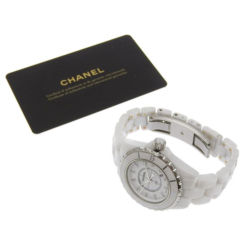 シャネル CHANEL J12 レディース クォーツ 腕時計 セラミック/SS 12Pダイヤモンド ホワイト文字盤 H1628 中古 新入荷 CH1001 J12 シャネル CHANEL レディース クォーツ 腕時計 セラミック/SS 12P