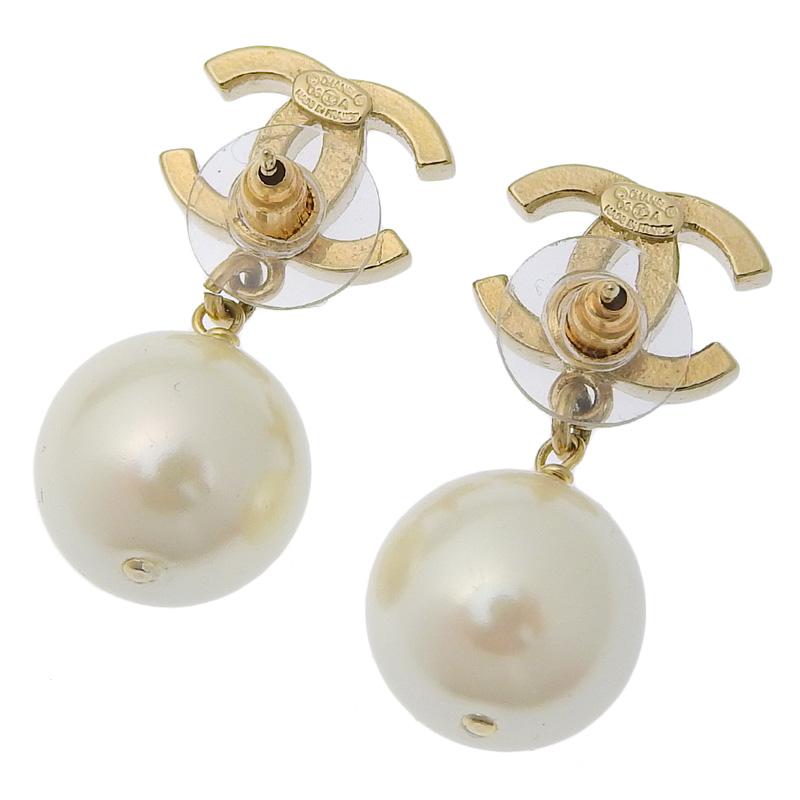 CHANEL シャネル ココマーク ピアス フェイクパール ブラック ゴールド