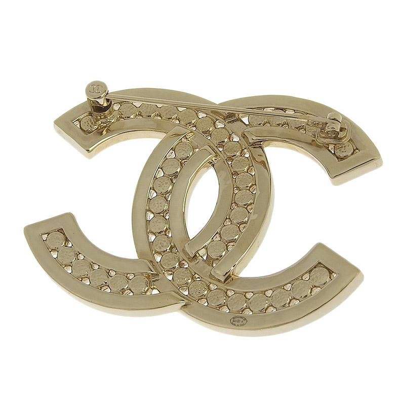CHANEL シャネル ココマーク ブローチ ラインストーン ゴールドカラー