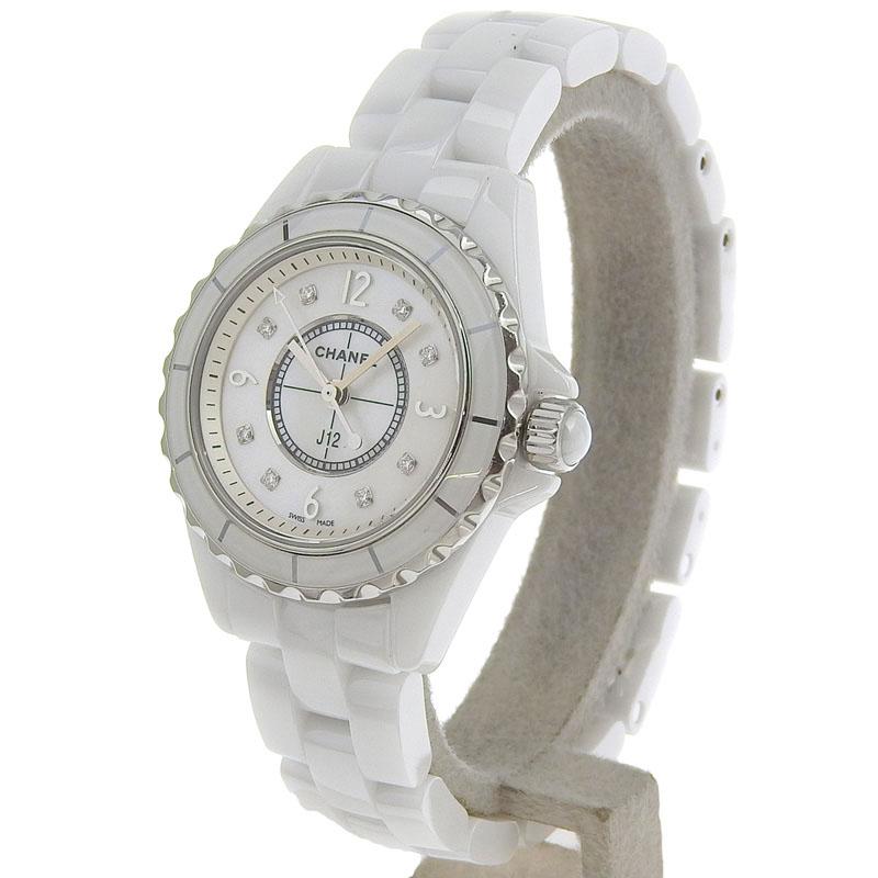 シャネル CHANEL J12 レディース クォーツ 腕時計 セラミック/SS 8Pダイヤモンド ホワイトシェル文字盤 H2570 中古 新入荷 CH0900 J12 シャネル CHANEL レディース クォーツ 腕時計 SS/セラミック 8P