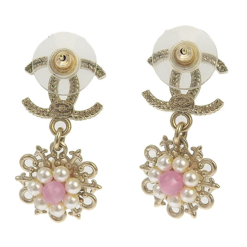 CHANEL シャネル ピアス ココマーク フェイクパール GP ピンク