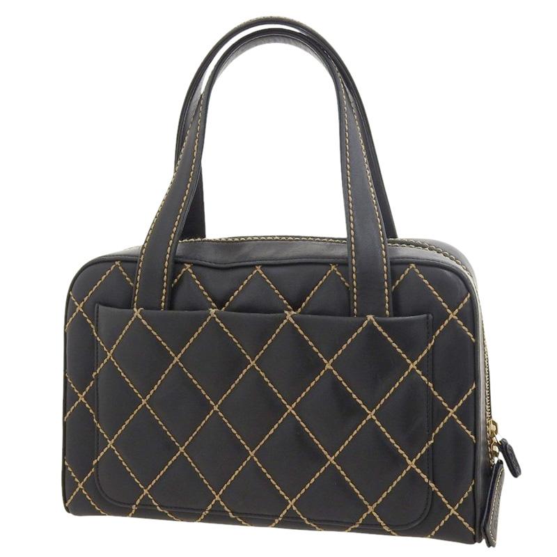 ✨美品 鑑定済✨CHANEL ワイルドステッチ ハンドバッグ ミニボストン 黒 ワイルドステッチ シャネル CHANEL ハンドバッグ ミニボストン レザー