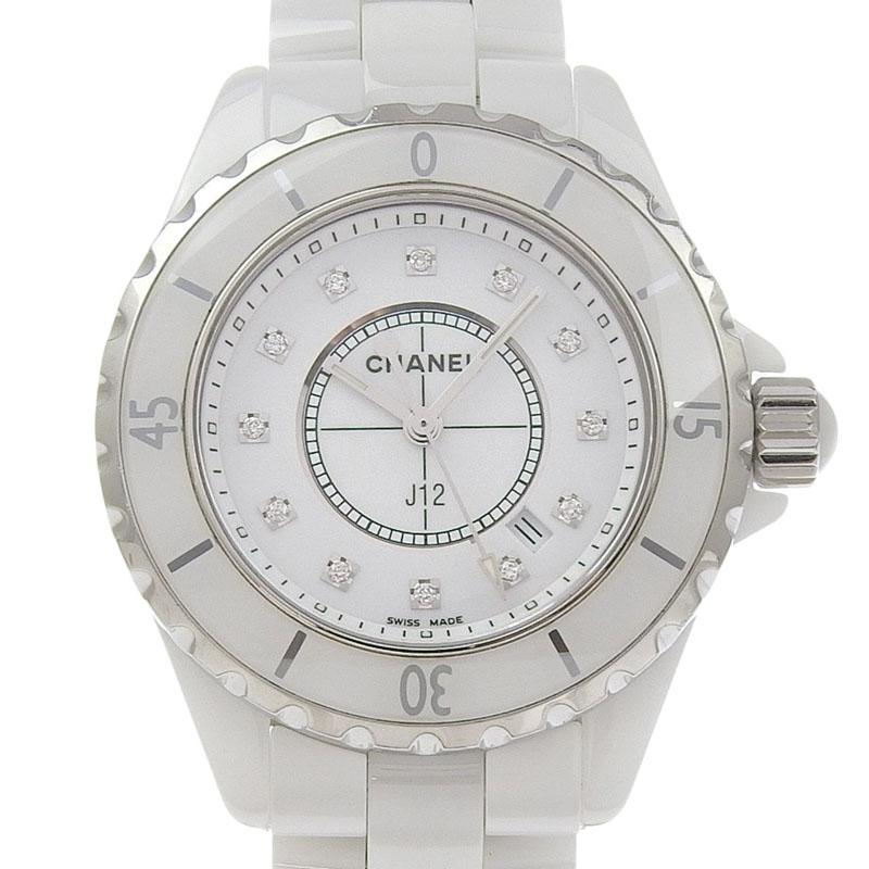 シャネル CHANEL J12 レディース クォーツ 腕時計 セラミック/SS 12Pダイヤモンド ホワイト文字盤 H1628 中古 新入荷 CH1059 J12 シャネル CHANEL レディース クォーツ 腕時計 セラミック/SS 12P