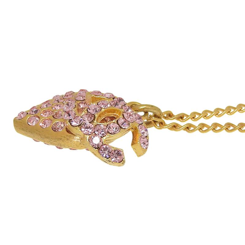 CHANEL ネックレス ハート ココマーク ピンクストーン CHANEL（シャネル） ココマーク ハート ネックレス ラインストーン