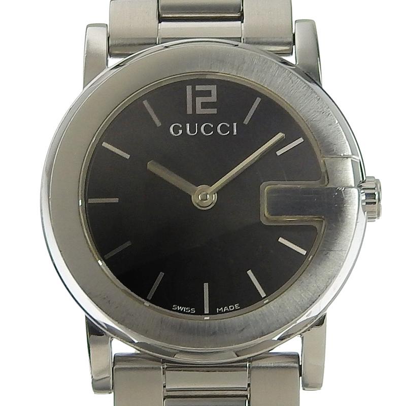 グッチ GUCCI Gラウンド レディース クォーツ 腕時計 SS ブラック文字盤 101L/YA101505 中古 新入荷 GU0316 GUCCI（グッチ） GUCCI Gラウンド レディース クォーツ 腕時計 SS