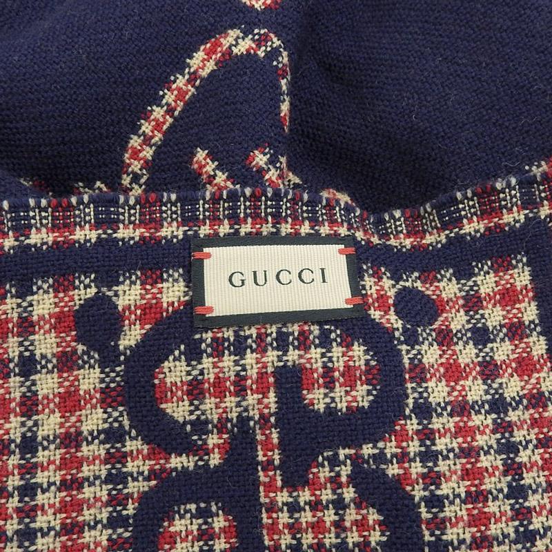GG グッチ GUCCI GGウール マフラー ネイビー/レッド チェック 660025