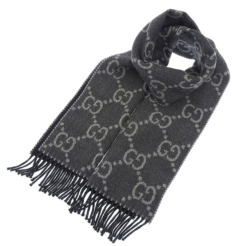 GUCCI（グッチ） マフラー GGジャガード ウール グレー ブラック