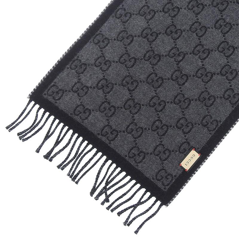 GUCCI（グッチ） マフラー GGジャガード ウール グレー ブラック