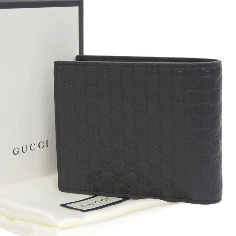 グッチ GUCCI マイクログッチシマ 二つ折り財布 コンパクトウォレット レザー ブラック 260987 美品 新入荷 GU0465｜ronde｜02