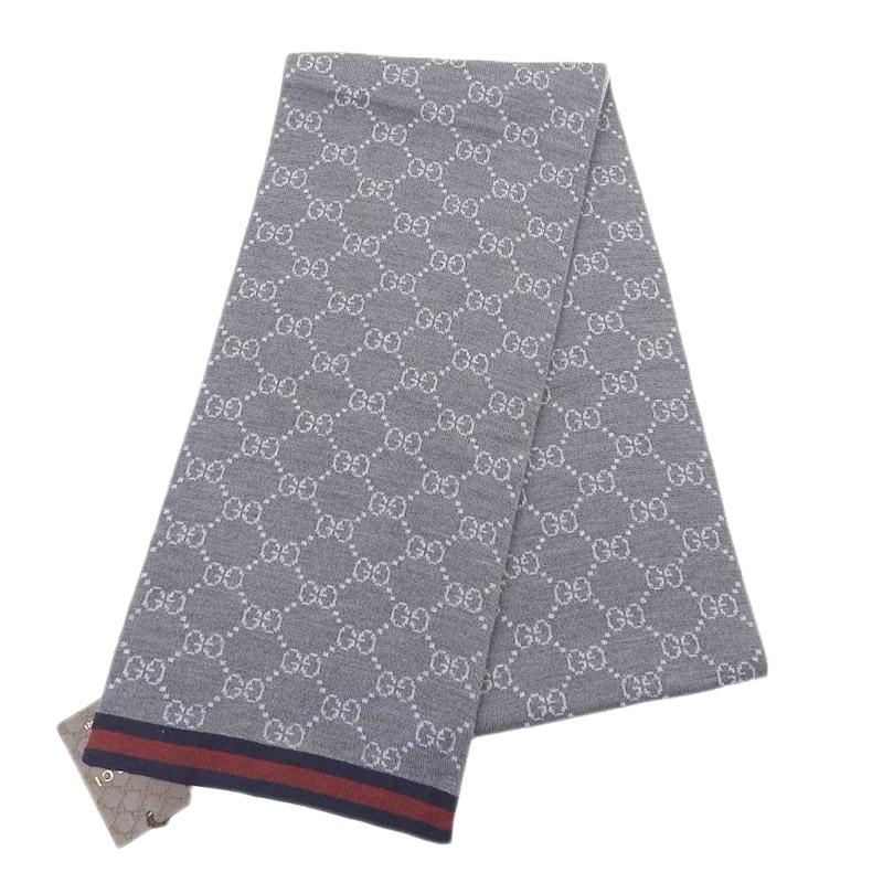 GUCCI GGパターン マフラー グレー ネイビー レッド