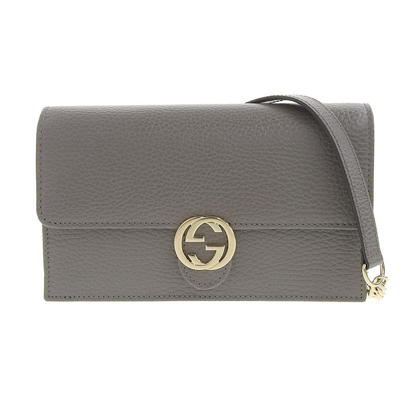 グッチ GUCCI インターロッキングG ショルダーバッグ チェーンウォレット レザー グレー 615523 美品 新入荷 GU0476 GUCCI（グッチ） インターロッキングG ショルダーバッグ チェーン
