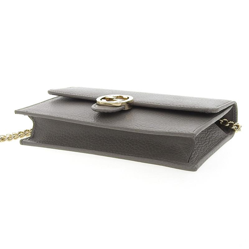 グッチ GUCCI インターロッキングG ショルダーバッグ チェーンウォレット レザー グレー 615523 美品 新入荷 GU0476 GUCCI（グッチ） インターロッキングG ショルダーバッグ チェーン
