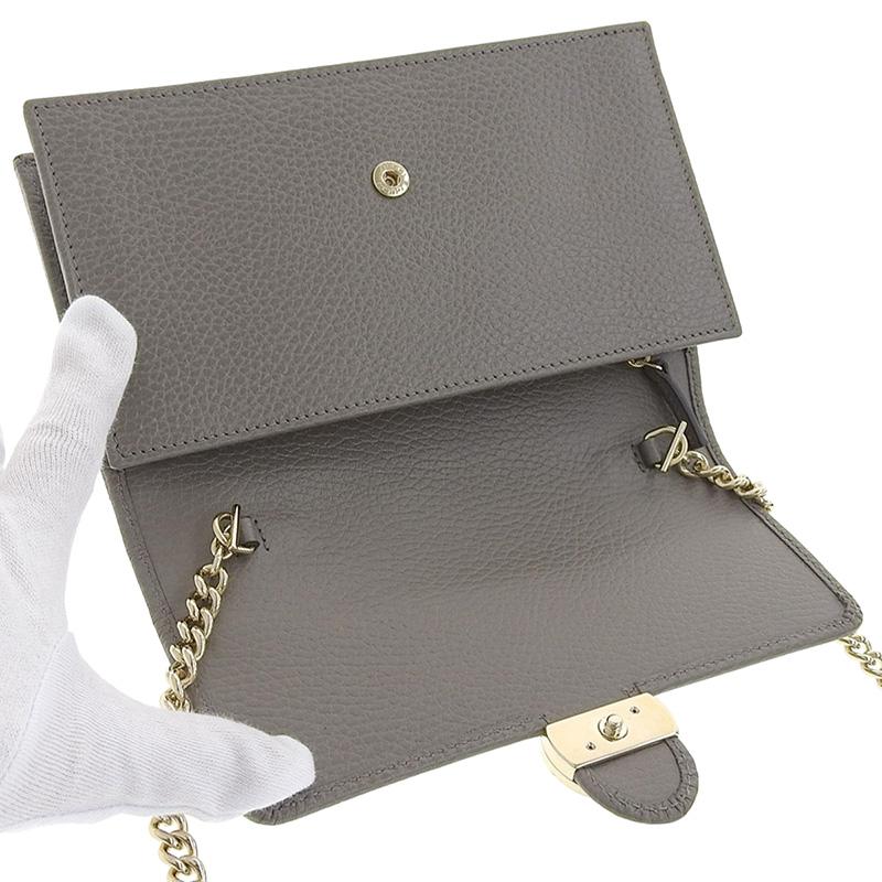 グッチ GUCCI インターロッキングG ショルダーバッグ チェーンウォレット レザー グレー 615523 美品 新入荷 GU0476 GUCCI（グッチ） インターロッキングG ショルダーバッグ チェーン