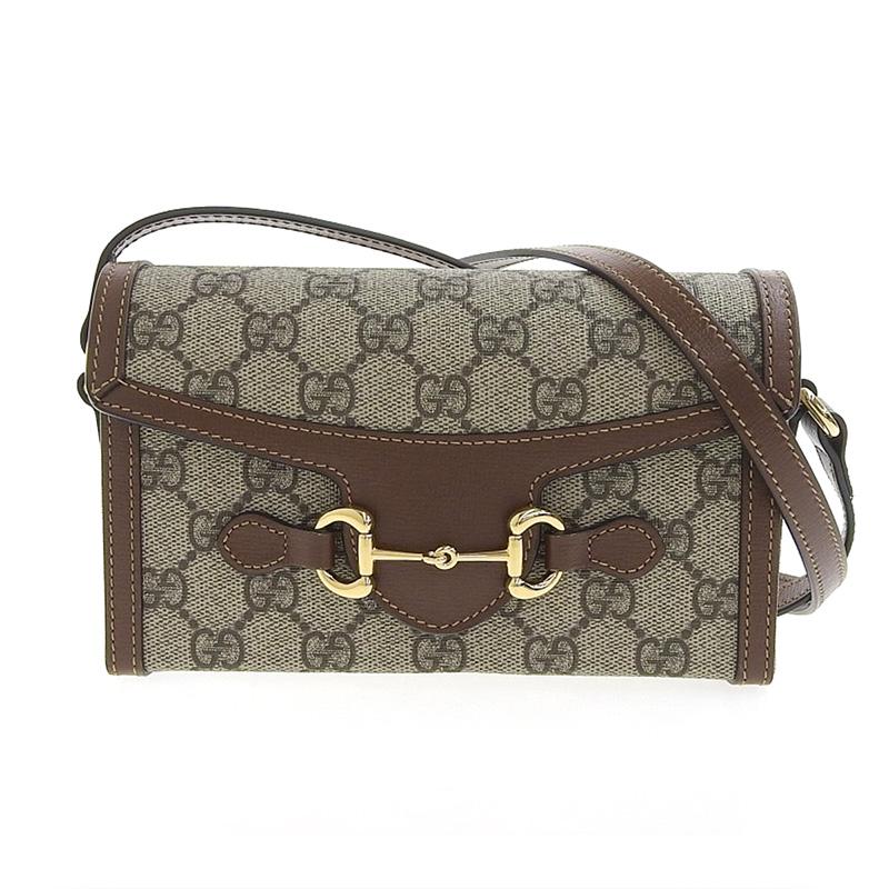 グッチ GUCCI GGスプリーム ホースビット1955 ショルダーバッグ ミニバッグ ベージュ/エボニー 699296 美品 新入荷 GU0488 GUCCI（グッチ） GUCCI GGスプリーム ホースビット1955 ショルダー