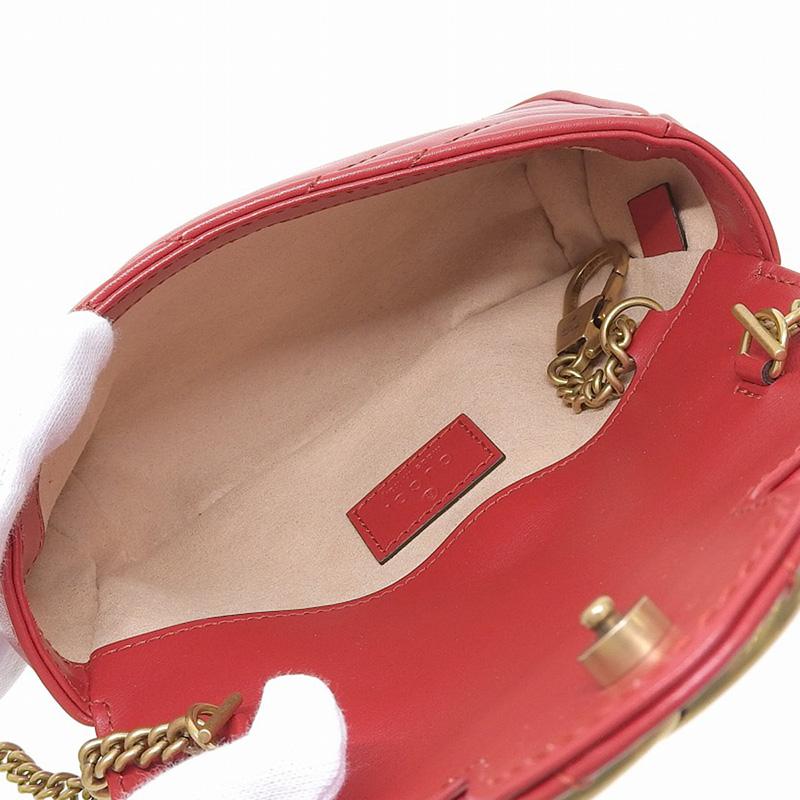 グッチ GUCCI GGマーモント ショルダーバッグ スーパーミニバッグ キルティングレザー レッド 476433 美品 新入荷 GU0514 GG Marmont グッチ GUCCI GGマーモント ショルダーバッグ スーパーミニ