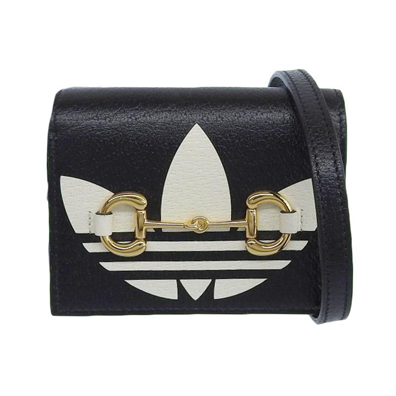 グッチ GUCCI アディダスコラボ ショルダーウォレット レザー ブラック/ホワイト 702248 美品 新入荷 GU0586 ADIDAS X GUCCI グッチ GUCCI アディダスコラボ ショルダーウォレット