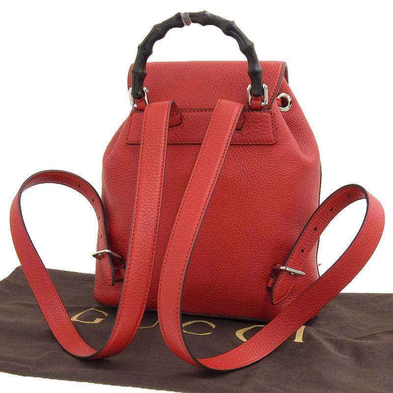 ✨美品✨GUCCI リュック バッグパック バンブー レザー 赤 金具 GUCCI グッチ レザー バンブー リュック バックパック 美品