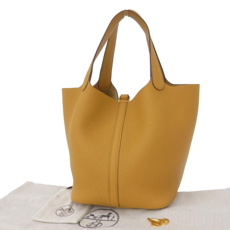 エルメス HERMES ピコタンロックMM ハンドバッグ トゴ マスタード系
