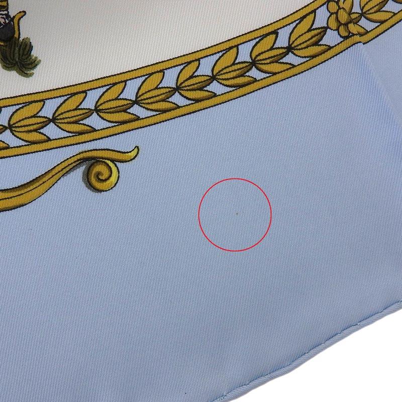 【美品】HERMES カレ90　ロンシャンへの散歩　水色 HERMES（エルメス） スカーフ カレ90 シルク ブルー ロンシャンへの