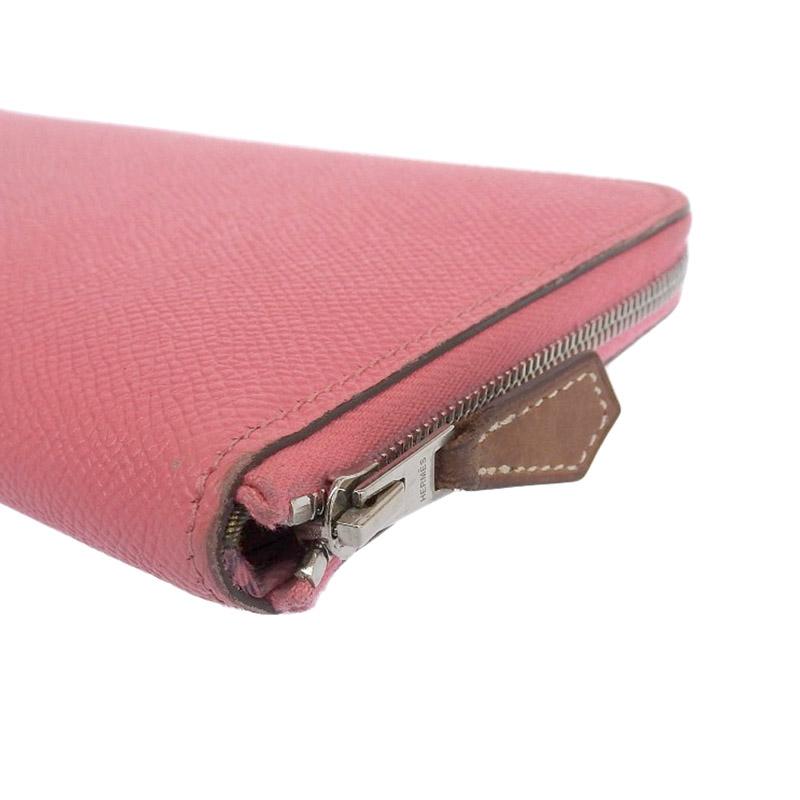 エルメス HERMES アザップロングシルクイン ラウンドファスナー長財布 レザー ピンク T刻印 2015年 中古 新入荷 HE0829 Azap エルメス HERMES アザップロング シルクイン ラウンドファスナー
