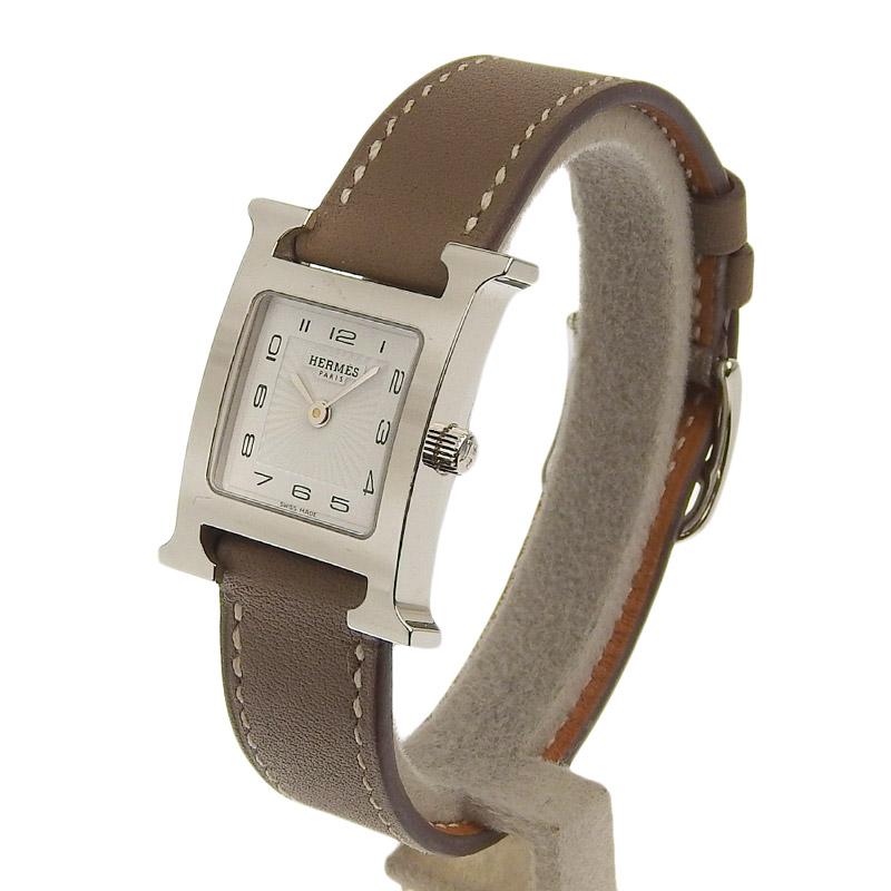 エルメス HERMES Hウォッチ レディース クォーツ 腕時計 SS/革 ホワイト文字盤 HH1.210 中古 新入荷 HE0868 H Watch エルメス HERMES Hウォッチ レディース クォーツ 腕時計 SS/革