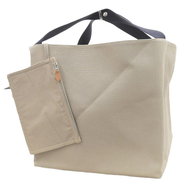 HERMES トートバッグ ベージュ キャンバス HERMES（エルメス） トートバッグ キャンバス ベージュ/ネイビー 中古