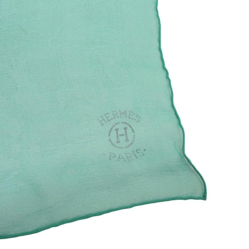 エルメス HERMES カレ140 スカーフ シフォン シルク グリーン 中古 新入荷 HE0946 HERMES（エルメス） カレ140 スカーフ シフォン シルク グリーン 中古