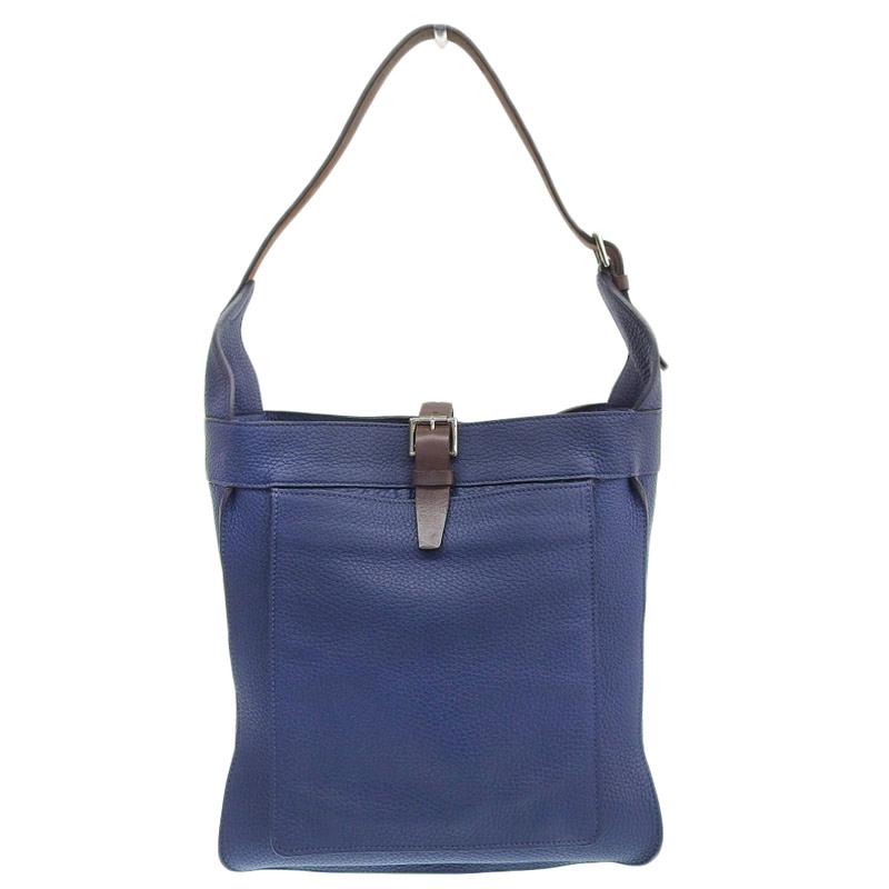 エルメス HERMES マルワリPM ショルダーバッグ レザー ブルー/ブラウン  