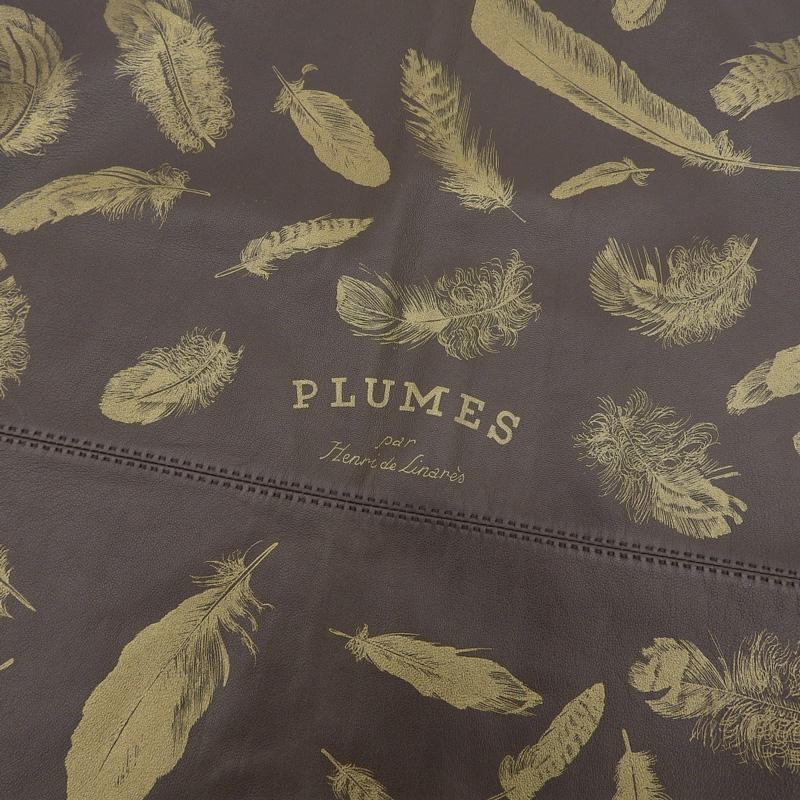 エルメス HERMES トライアングル フリンジ ショール レザー ブラウン PLUMES(羽根) 中古 新入荷 HE1163 HERMES（エルメス） トライアングル フリンジ ショール レザー
